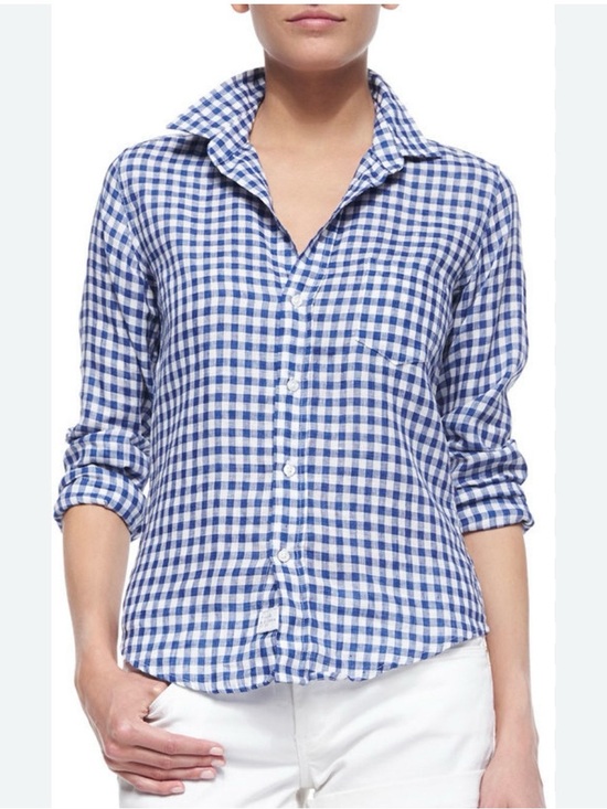 Frank & Eileen Tops - Frank and Eileen Barry blue and white plaid gingham 100% linen popover shirt Med